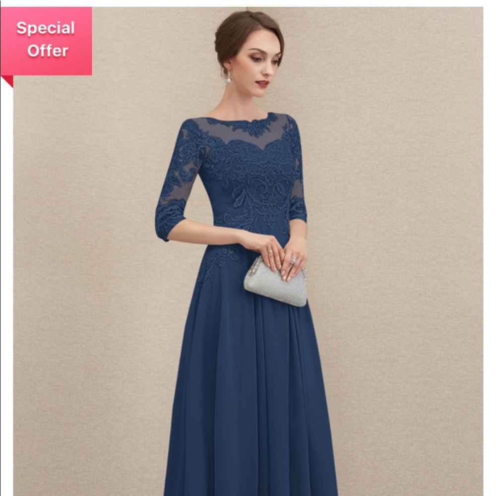 Navy Tea-Length Chiffon Cocktail Dress